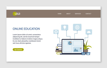 Online education concept for website. Landing page template. Modern flat design concept of web page