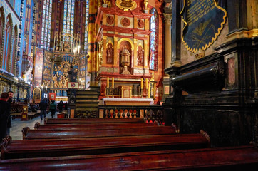 Poland. Krakow. Church of the Assumption of the Blessed Virgin Mary in Krakow. The interior. February 21, 2018