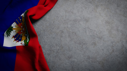 Flag of Haiti on concrete backdrop. Haitian flag background with copy space