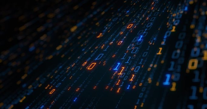 Flowing Data from computer system or servers. Abstract visual of binary data for digital system.  download, upload of information to data center. 3D render.