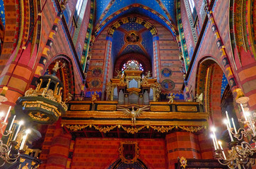 Fototapeta na wymiar Poland. Krakow. Church of the Assumption of the Blessed Virgin Mary in Krakow. The interior. February 21, 2018