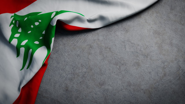 Flag of Lebanon on concrete backdrop. Lebanese flag background with copy space