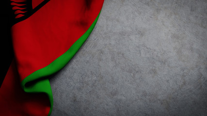 Flag of Malawi on concrete backdrop. Malawi flag background with copy space