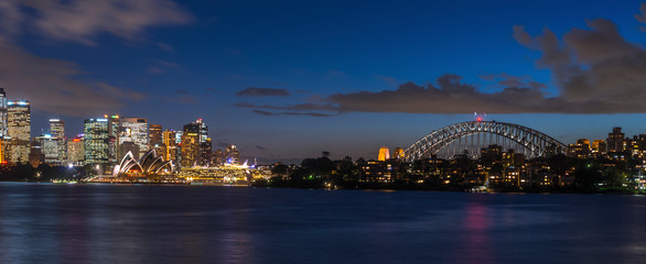 Panoramic views of Sydney harbour in New South Wales, Australia. 