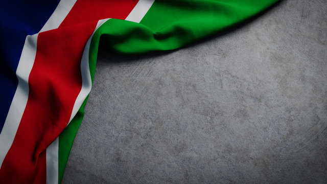 Flag of Namibia on concrete backdrop. Namibian flag background with copy space