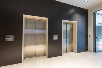Hotel lobby with elevator door