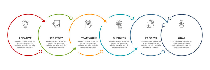 Circle elements of graph, diagram with 6 steps, options, parts or processes. Template for infographic, presentation.