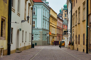 Obraz premium Poland. Krakow. Houses and street of the city of Krakow. Cityscape. February 21, 2018