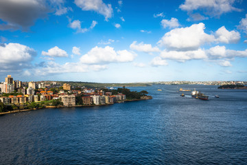 Aerial view of Sydney Harbour and North Shore.