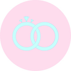 Vector blue wedding rings icon in a circle. Jeweller logo concept. Nice rings with diamond. Luxury ring with gems. Ring icon for diary, wedding card, invitation, greeting card, stickers