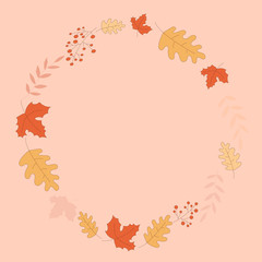 Naklejka na ściany i meble Hand drawn botanic frame with maple leaves, oak leaves. Floral frame vector illustration. Autumn leaves border for social network, highlights, stickers, print.
