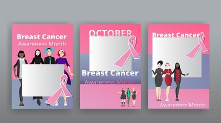 October Breast cancer Awareness month with pink ribbon poster