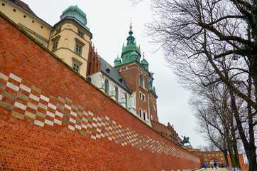 Poland. Krakow. Houses and street of the city of Krakow. Cityscape. February 21, 2018