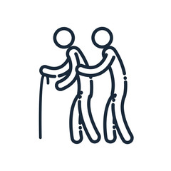 man helping other with cane line and fill style icon vector design