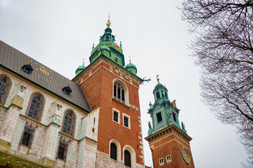 Poland. Krakow. Houses and street of the city of Krakow. Cityscape. February 21, 2018