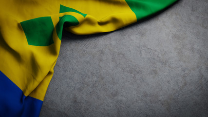 Fototapeta na wymiar Flag of Saint Vincent and the Grenadines on concrete backdrop. Saint Vincent flag background with copy space