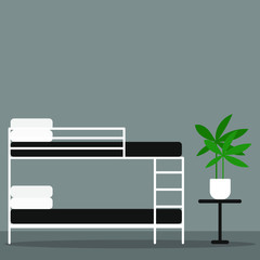 Bunk bed and green plant nearby