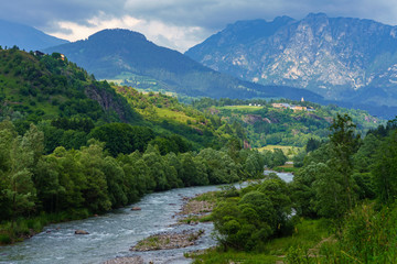 Fototapeta na wymiar Along the cycleway of Fiemme valley, Dolomites