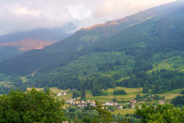 Naklejka premium Mountain landscape at Tesero, in Fiemme valley