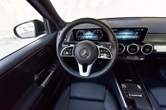 Mercedes-Benz GLB 200d. Car in urban area. Driver's workplace. 07-01-2020, Prague, Czech Republic.