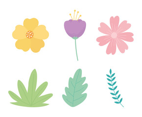 flowers branch leaves foliage nature decoration icons