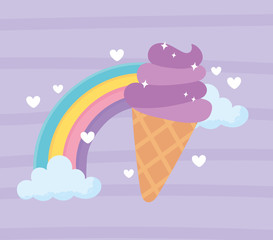 sweet ice cream and rainbow magic fantansy cartoon