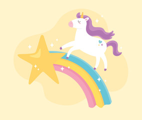 cute magical unicorn shooting star rainbow decoration animal cartoon