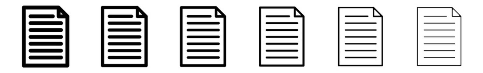 Document Icon Black | Documents Illustration | Page Copy Symbol | Paper Logo | Text Form Sign | Isolated | Variations