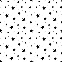 Star seamless pattern. Print starry sky. Black and white star background for prints. Vector 