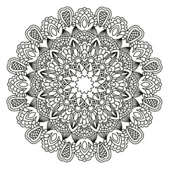 round mandala on white isolated background. boho vector, black and white coloring, antistress