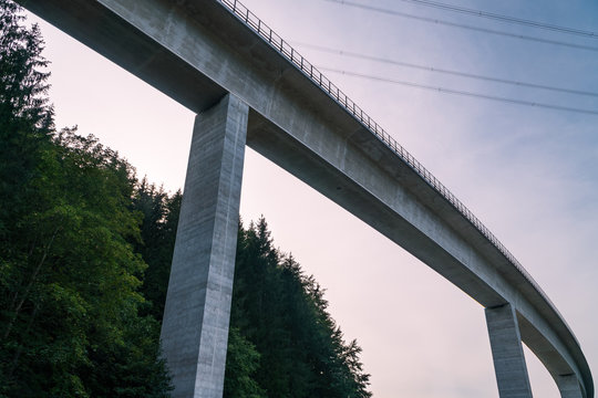 Roadway bridge at Reutte, view from below, summer evening