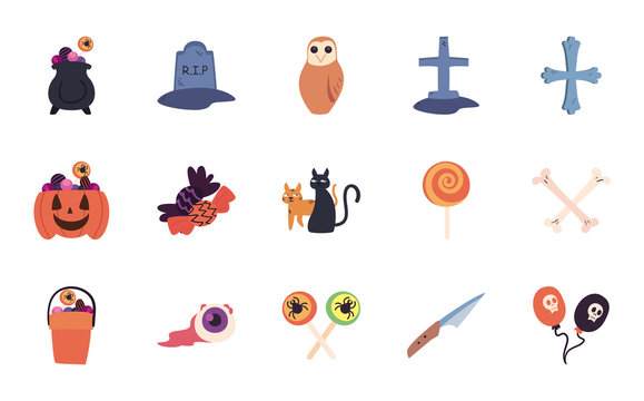 halloween free form style set of icons vector design