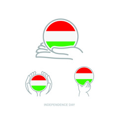 Illustration of hands holding the national flag in a circle. independence day. HUNGARY. 19th of JUNE. Isolated vector.