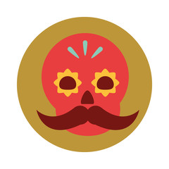 mexican red skull floral and mustache decoration ornament block and flat icon