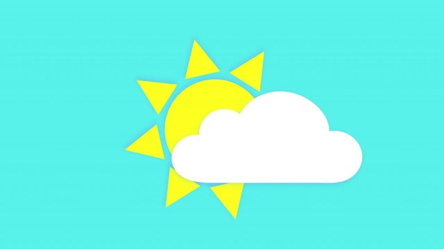 Sun and cloud icon animation, isolated against a bright blue background