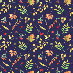 Watercolor seamless pattern with autumn elements. - 374008339