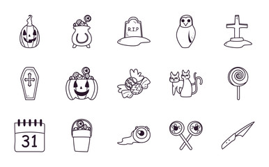 halloween free form line style set of icons vector design