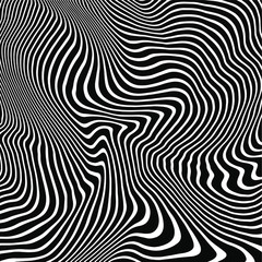 black and white abstract warped vector stripes pattern background - obrazy, fototapety, plakaty