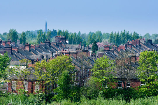 Terraces of houses near the city centre of Stoke on Trent, Staffordshire, UK