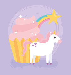 cute magical unicorn pink cupcake rainbow star animal cartoon