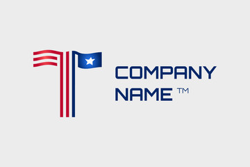 Stylized American flag vector logo with initials letter "T". Usable for industry and general business as well as for sports logos