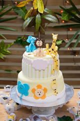 Birthday cake or child birthday with children's zoo decoration.