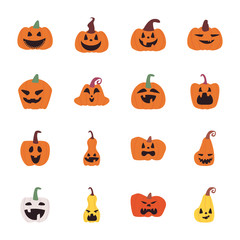 pumpkins cartoons free form style icons collection vector design