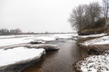 Spring river landscape before ice drift