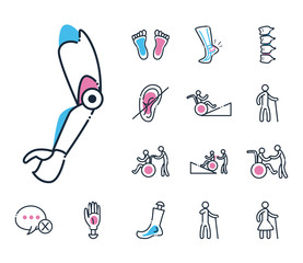 Handicapped line and fill style icon set vector design