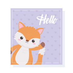 cute little fox waving hand hello card animal cartoon