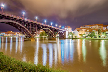 Fototapeta na wymiar Main city bridge over the Drava river, Maribor, Stajerska region, Slovenia