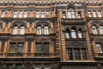 Facade of vintage classical building in Saint Petersburg