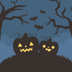 happy halloween, pumpkins flying bats tree night trick or treat party celebration