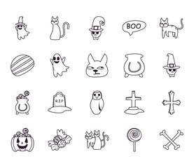 halloween free form line style icons bundle vector design